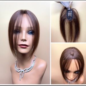 11” Mocha Brown 100% Human Hair Hairpiece Lace Base Hair Topper Wig